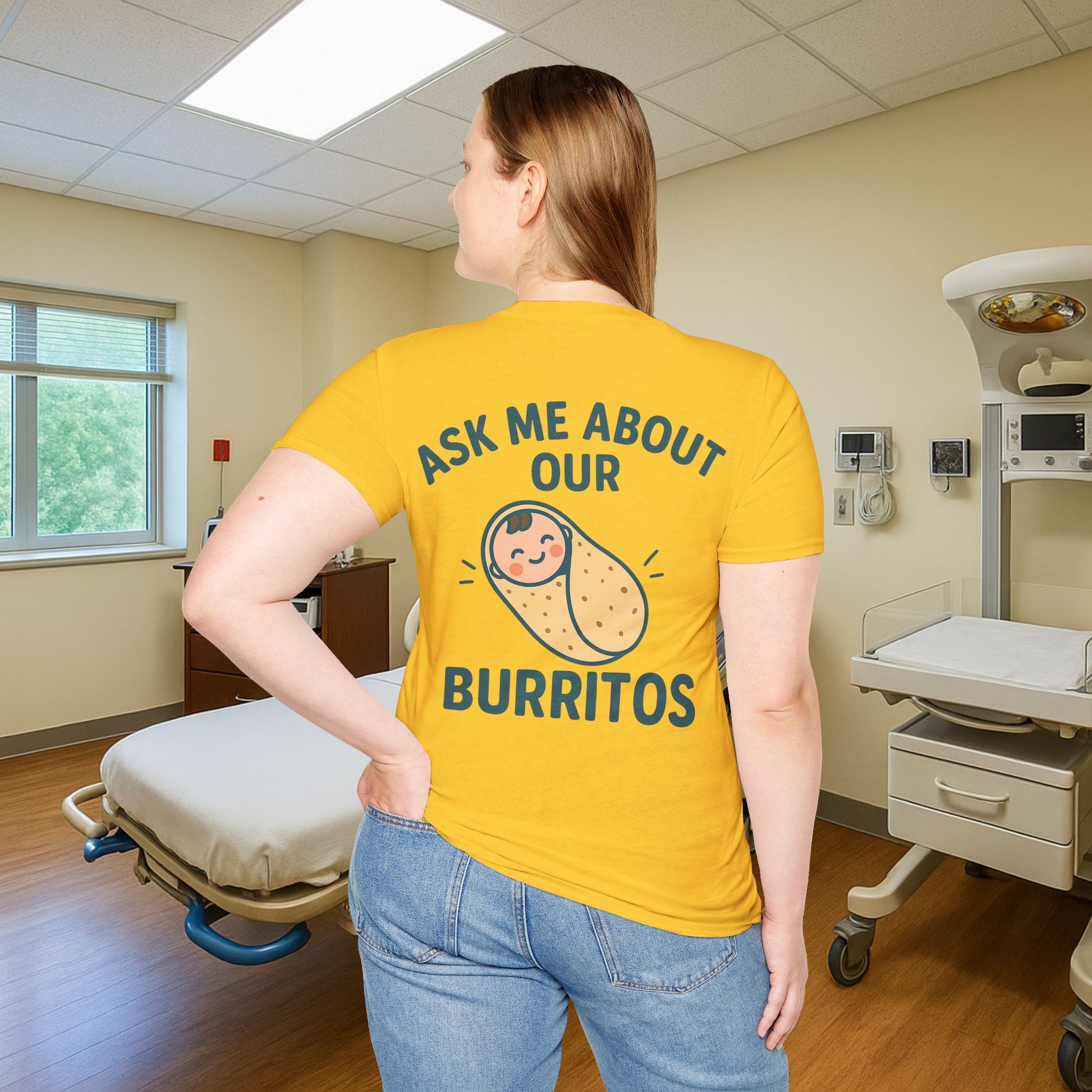 Ask Me About Our Burritos – Funny NICU Nurse T-Shirt for L&D, Postpartum & Baby Nurses