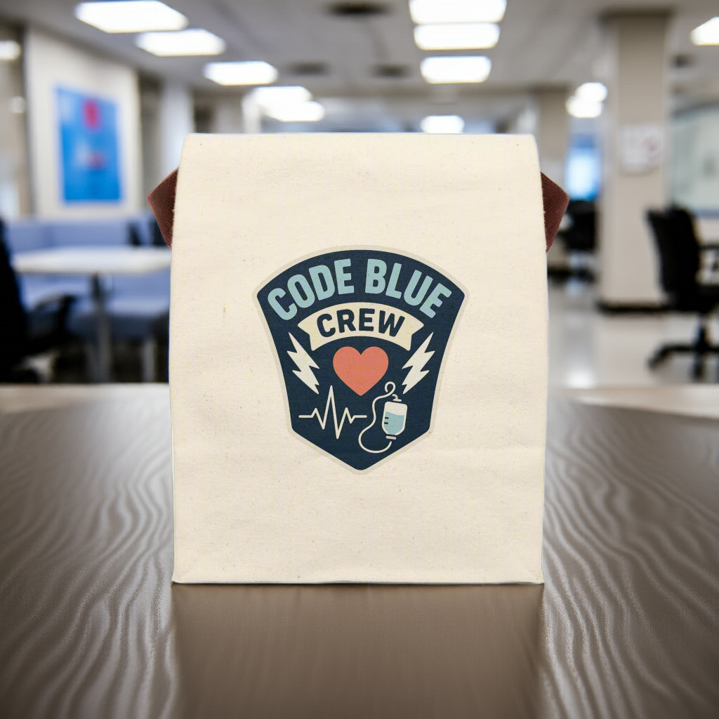 Code Blue Crew Canvas Lunch Bag – Funny ER Nurse Gift for ICU, Paramedics & First Responders