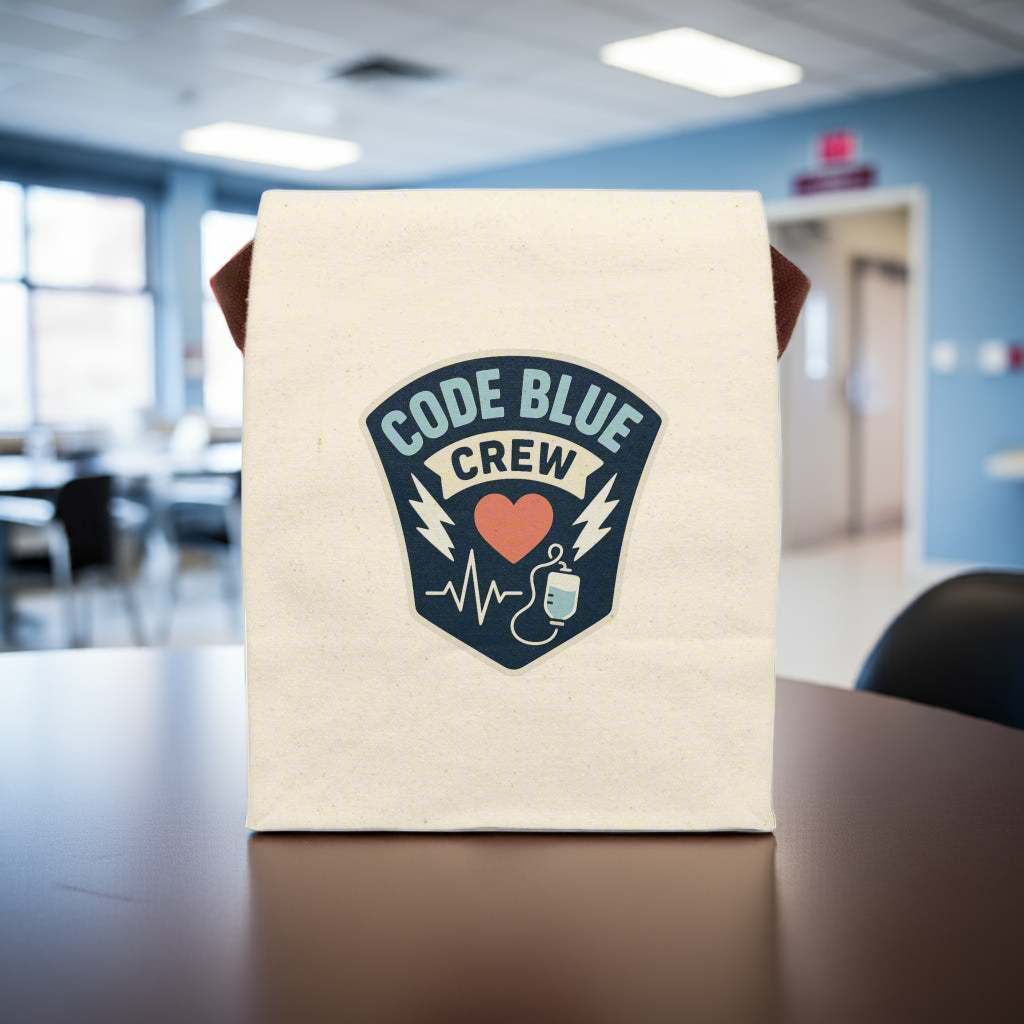 Code Blue Crew Canvas Lunch Bag – Funny ER Nurse Gift for ICU, Paramedics & First Responders