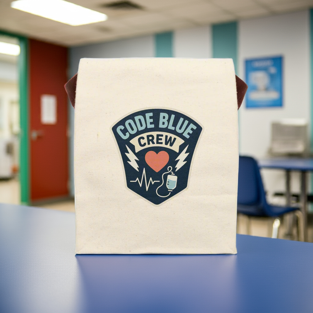 Code Blue Crew Canvas Lunch Bag – Funny ER Nurse Gift for ICU, Paramedics & First Responders